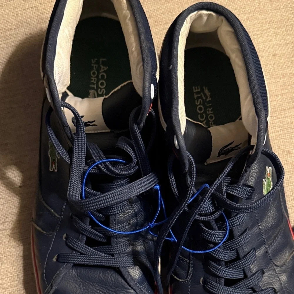* LACOSTE * sport camous mid top leather navy white red, size 12